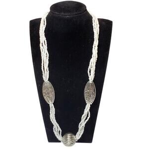 White Seed Bead Multi Strand Necklace 20" Lobster Closure